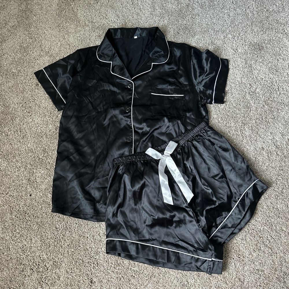 Black Satin Pajama Set